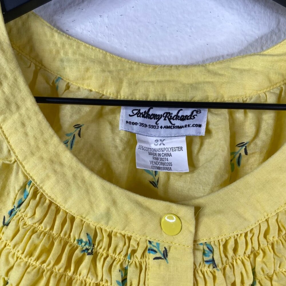 Anthony Richards House Dress Women's Yellow Sz 3X  Snap Closure Floral Patio - Picture 3 of 9